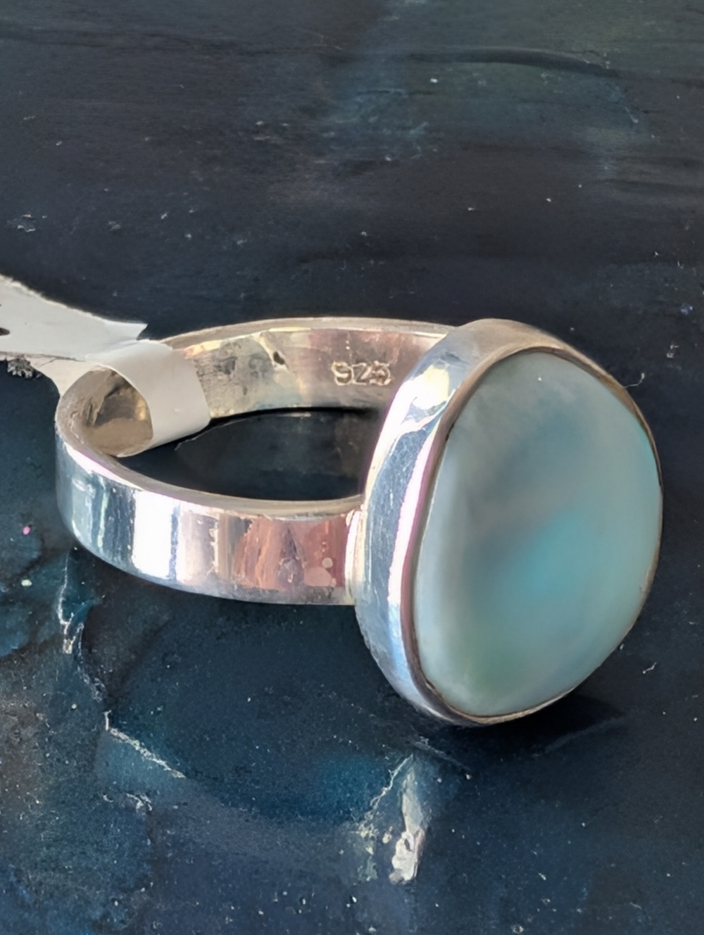 Gemstone of the Caribbean Rare Natural Larimar Sterling Silver Ring Size 9 - Picture 5 of 8